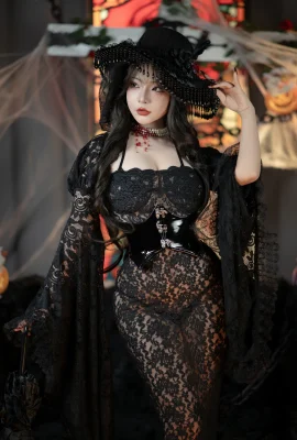Jaringan Kecantikan Yuuhui Yuhui Witch Karnaval Tema Malam Seksi Pakaian Hitam Kosong Kulit Hitam Pakaian Pakaian Menggoda Foto 133p
