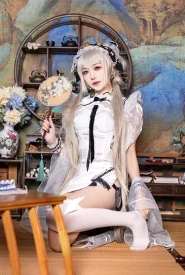 Yuanshaxi meow meow meow meow azure route fan fan cheongsam