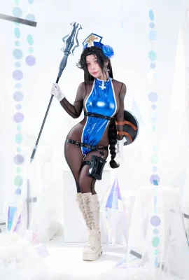 Vietnam Coser Beauty UMEKO J-Maiden (Ice Rose) Tema Seksi Blue Onesie Ekspose Onesie Sutra Hitam Menampilkan Bokong Menggoda Foto 66p